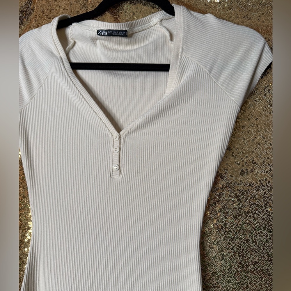 Zara Cream Cap Sleeve Midi Dress - Picture 3 of 5